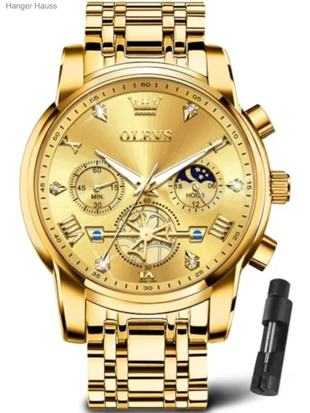 Men's Luxury Dress Watch Stainless Steel Chronograph Waterproof Analog